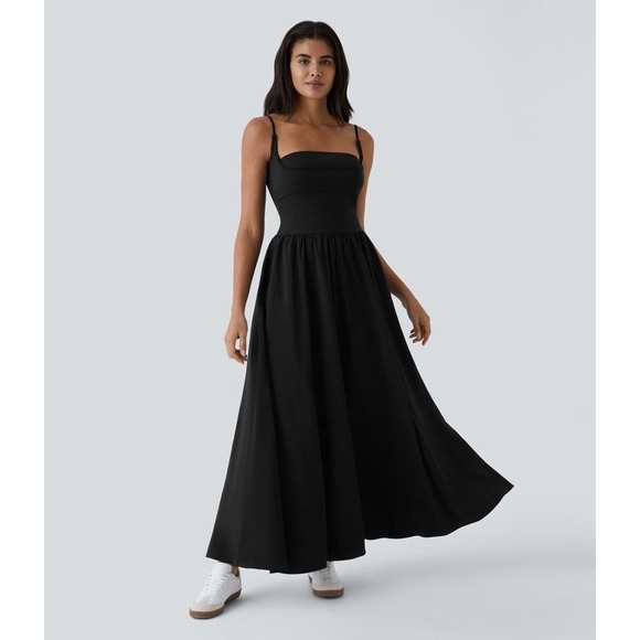 HALARA Dresses & Skirts - Halara‎ Breezeful Backless Side Pocket Flowy Flare Maxi Quick Dry Slip Dress M